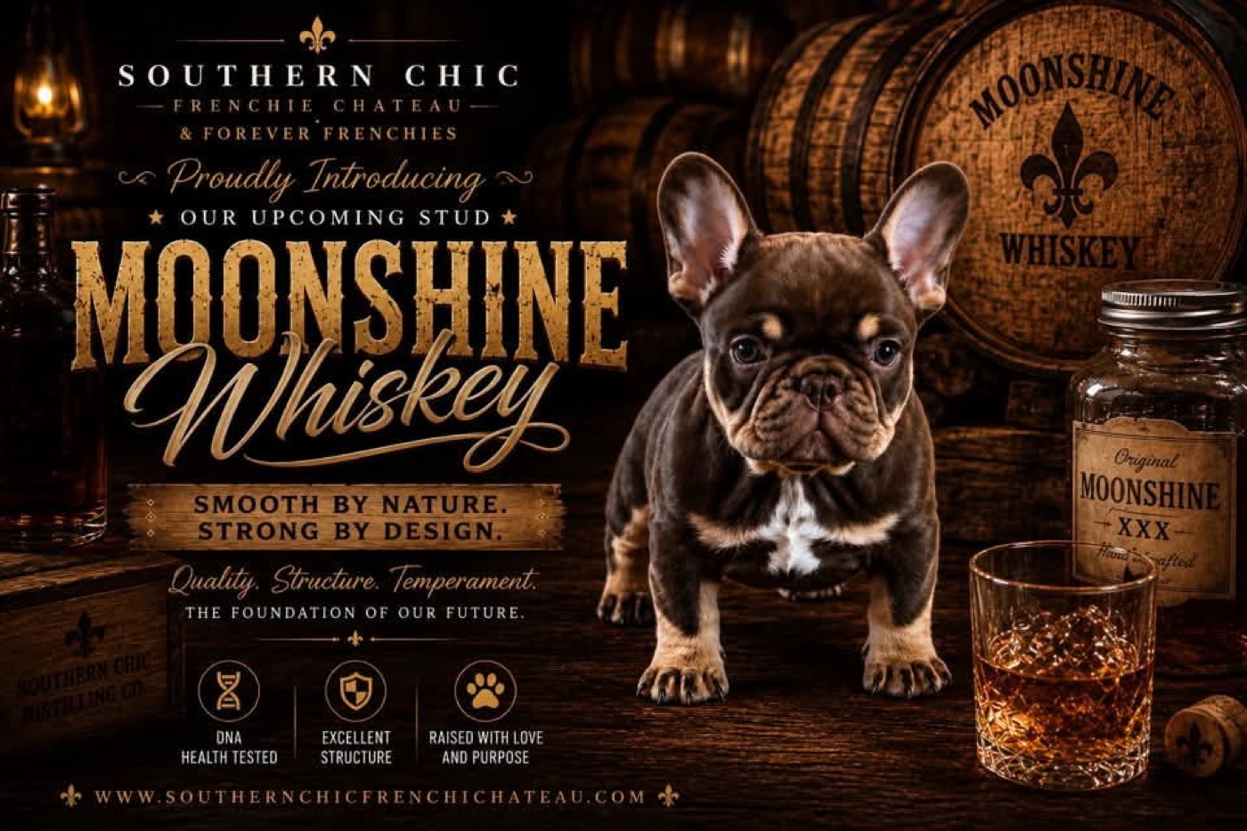Moonshine Whiskey, upcoming French Bulldog stud — Southern Chic Frenchie Chateau and Forever Frenchies